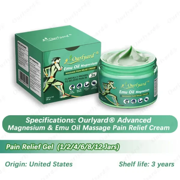 ✅FDA Approved|Ourlyard® Advanced Magnesium & Emu Oil Massage Pain Relief Cream (🏅The Ultimate Solution for Muscle Aches, Arthritis, Joint Pain, Nerve Pain, Inflammation, and Stiffness)